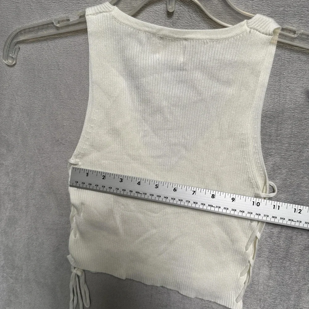 Dreamers By Debut Sweater Vest Womens Medium White‎ Ribbed Knit Lace Up Side